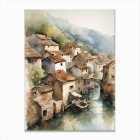 Watercolor Of A Village Canvas Print