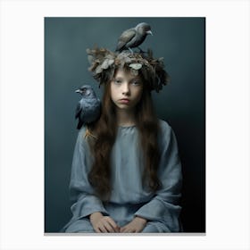 Girl With Birds On Her Head 1 Canvas Print