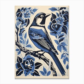 Vintage Bird Linocut Blue Jay 1 Canvas Print