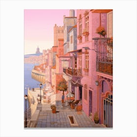 Porto Portugal 3 Vintage Pink Travel Illustration Canvas Print