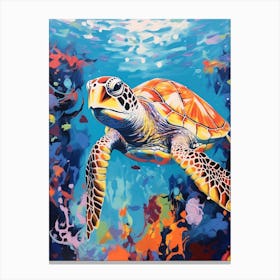 Brushstroke Sea Turtle With Coral 5 Canvas Print