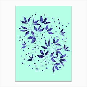 Floral Branches Blue Pattern On Mint Canvas Print