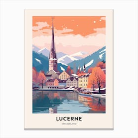 Vintage Winter Travel Poster Lucerne Switzerland 4 Canvas Print