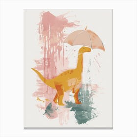 Dinosaur In The Rain Holding An Umbrella 3 Canvas Print