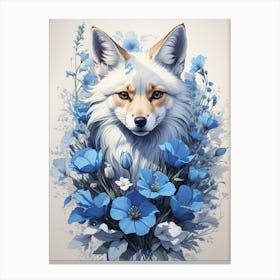 Fox With Blue Flowers Canvas Print