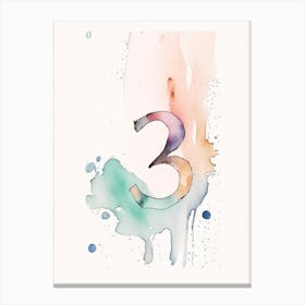 3 Number, Education Minimalist Watercolour 1 Canvas Print