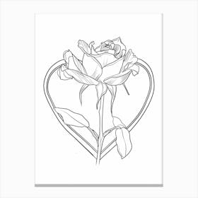 Rose Heart Line Drawing 3 Canvas Print