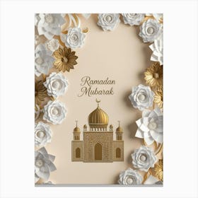 Ramadan Mubarak 2025 gold beige and white floral wall art Canvas Print