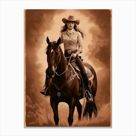 Cowgirl On Horse Vintage Poster 21 Canvas Print