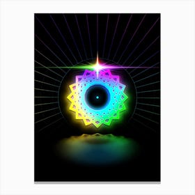 Neon Geometric Glyph in Candy Blue and Pink with Rainbow Sparkle on Black n.0043 Canvas Print