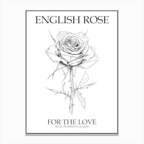 English Rose Black And White Line Drawing 33 Poster Canvas Print
