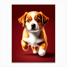 Puppy Running On Red Background Canvas Print