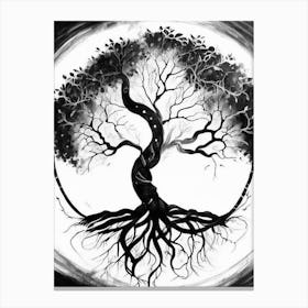 Tree Of Life (Immortality)1  Symbol Black And White Painting Canvas Print