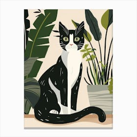 Cat With Plants Canvas Print