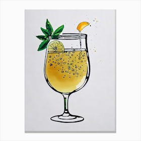 Champagne Minimal Line Drawing With Watercolour Cocktail Poster Canvas Print