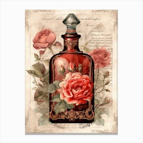 Vintage bottle with roses Canvas Print