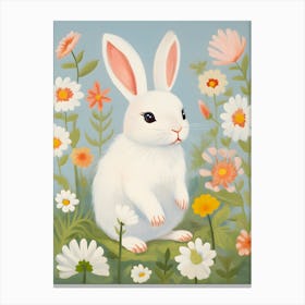 White Bunny In Flowers 1 Canvas Print