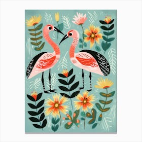 Folk Style Bird Painting Flamingo 4 Canvas Print