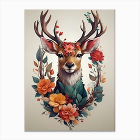 Deer With Flowers Canvas Print