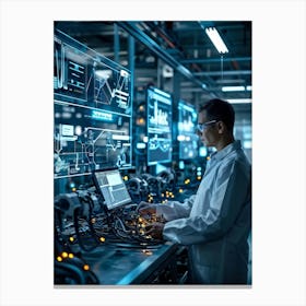 Cyber Industrial Factory With An Ai Manager Overseeing A Network Of Robotic Welding Arms And Automat (4) Canvas Print