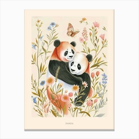 Folksy Floral Animal Drawing Panda 2 Poster Canvas Print