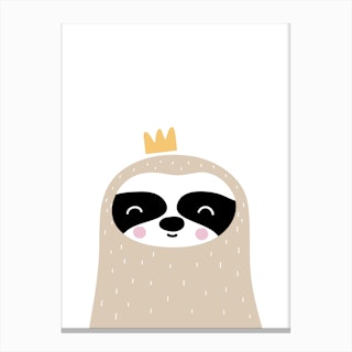 Scandi Beige Sloth with Crown Canvas Print