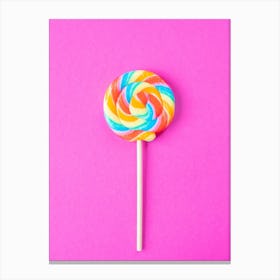 Rainbow colored lolly on a bright pink background - food photography great for a kids room by Christa Stroo Photography Canvas Print