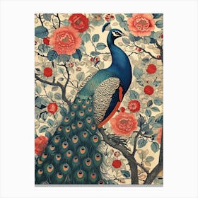 Sepia Floral Peacock In A Tree Wallpaper 1 Canvas Print