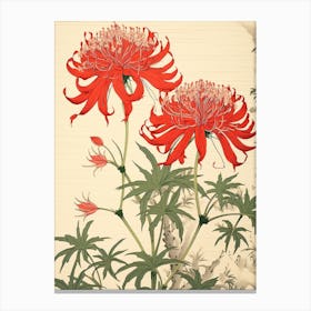 Higanbana Red Spider Lily Vintage Japanese Botanical Canvas Print