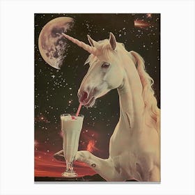 Unicorn In Space Drinking A Milkshake Retro Canvas Print