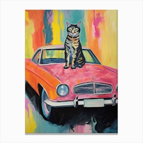 Buick Riviera Vintage Car With A Cat, Matisse Style Painting 1 Canvas Print