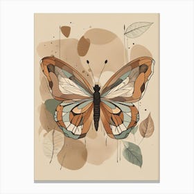 Boho Minimalist Butterfly with Leaves v9 Canvas Print