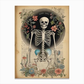 Botanical Skeleton Vintage Flowers Painting (39) Canvas Print
