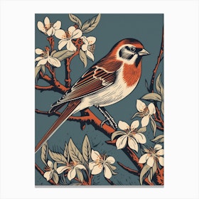 Vintage Bird Linocut Sparrow 3 Canvas Print