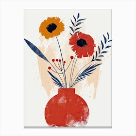 Red Flowers In A Vase, Boho Canvas Print