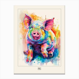 Pig Colourful Watercolour 1 Poster Canvas Print