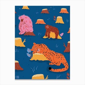 Leopard, Monkey And Sloth In The Forest Canvas Print