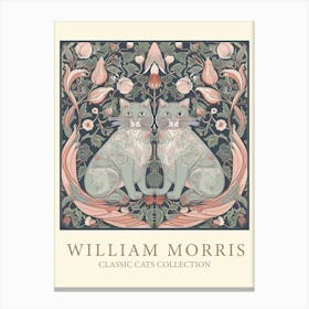 William Morris  Inspired  Classic Cats Pink And Sage Canvas Print