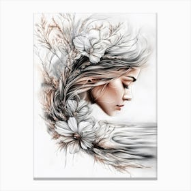 Portrait Of A Woman With Flowers 2 Canvas Print