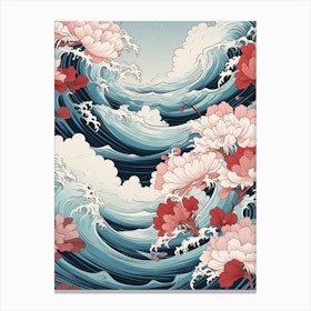 Great Wave With Lotus Flower Drawing In The Style Of Ukiyo E 2 Canvas Print
