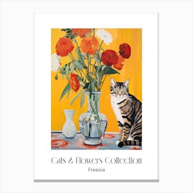 Cats & Flowers Collection Freesia Flower Vase And A Cat, A Painting In The Style Of Matisse 2 Canvas Print
