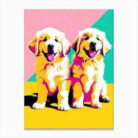 'Great Pyrenees Pups', This Contemporary art brings POP Art and Flat Vector Art Together, Colorful Art, Animal Art, Home Decor, Kids Room Decor, Puppy Bank - 60th Canvas Print