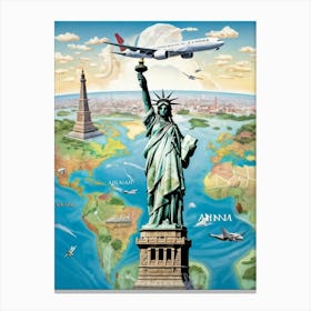 A Map Of The World Illustrating A Journey Of Aapril A Cloud Rendered Airplane Invisible Hovering O (2) Canvas Print