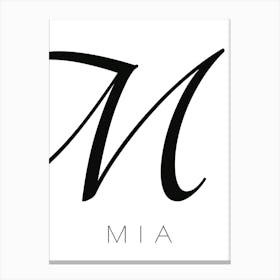 Mia Typography Name Initial Word Canvas Print