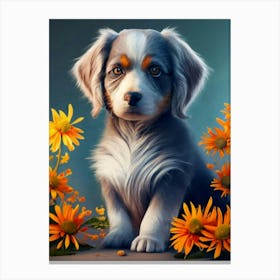 Puppy In Flowers Canvas Print