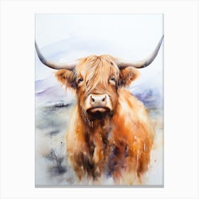 Neutral Watercolour Style Of A Highland Cow 2 Canvas Print