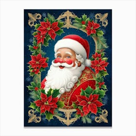 Santa Claus With Poinsettias Style William Morris Canvas Print