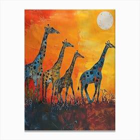 Warm Colourful Giraffes In The Sunny Landscape 3 Canvas Print