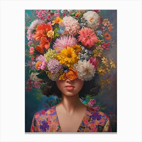 Portrait Woman Flowers Pink Purple FLoral Painting Poster Canvas Print