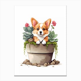 Corgi In Pot Canvas Print